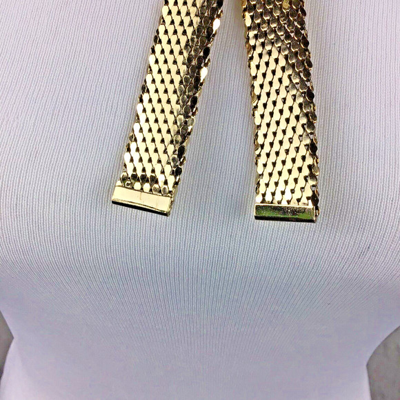 Vintage Goldtone Mesh Collar Necklace Pink Stone Center Snap Fashion Jewelry 28" - Picture 8 of 16